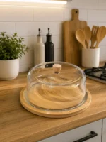 Campana Tortera de Vidrio con Base de Bambú